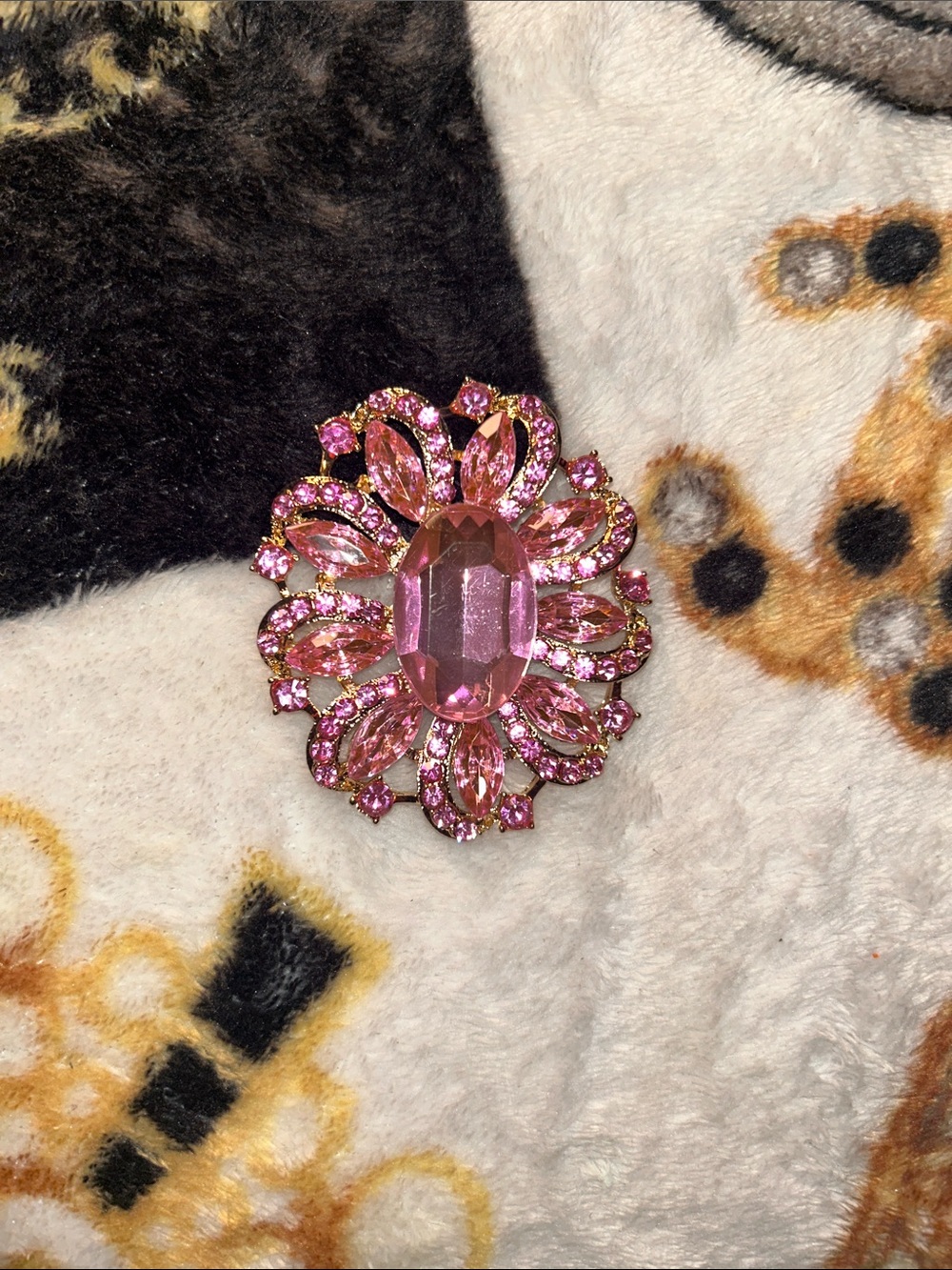 Pink Crystal Floral Statement Brooch - Women Jewelry